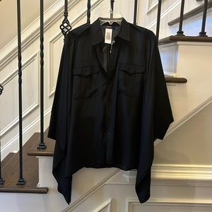 New with tags 100% black silk button up short batwing sleeve shirt